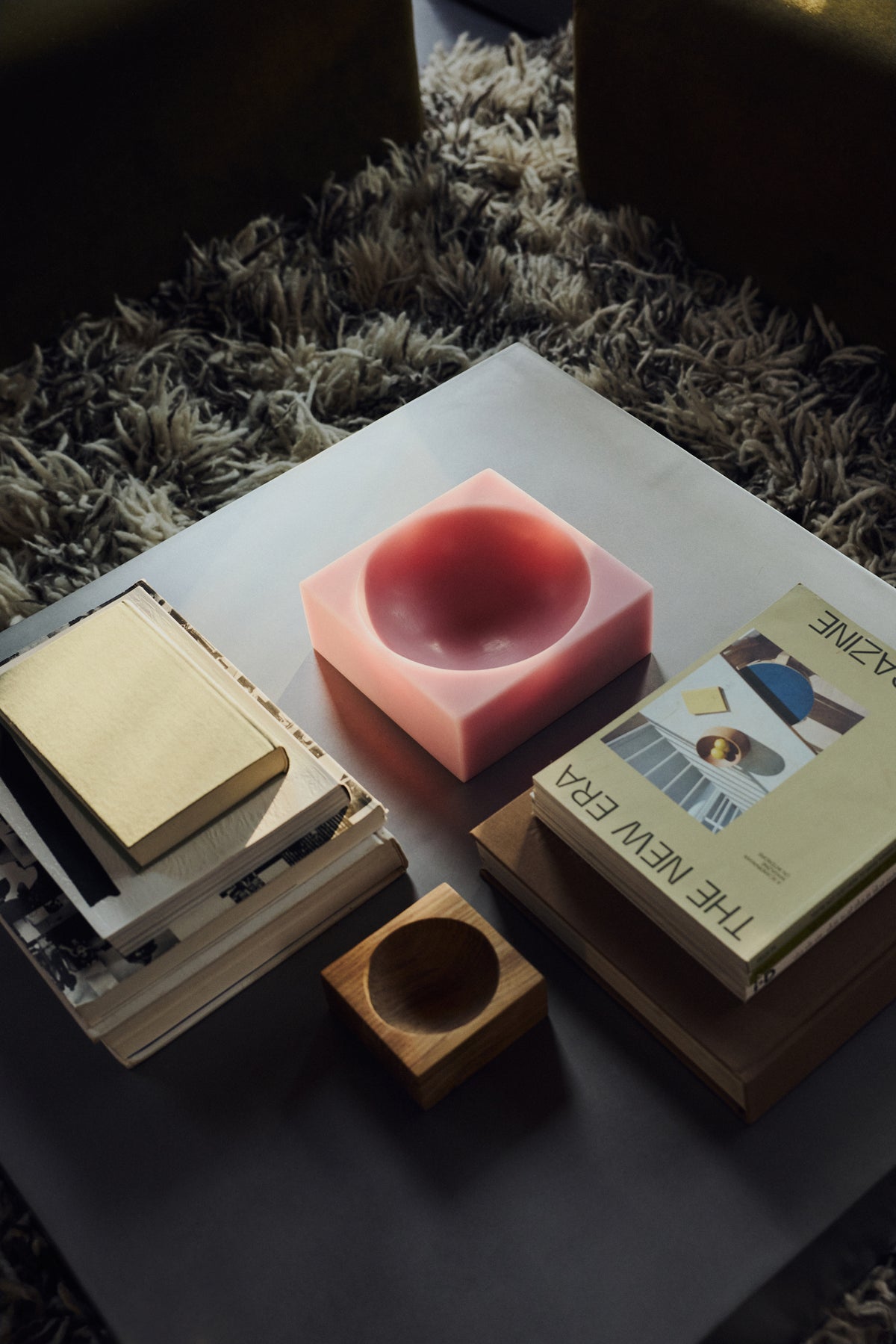 Skál/skúlptúr cube - pink/stór
