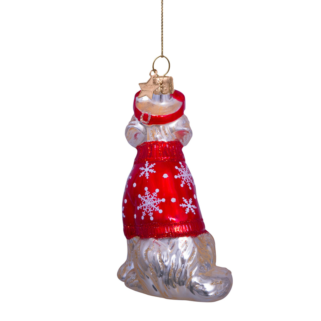 Jólaskraut - blond golden retriever w/red ski outfit