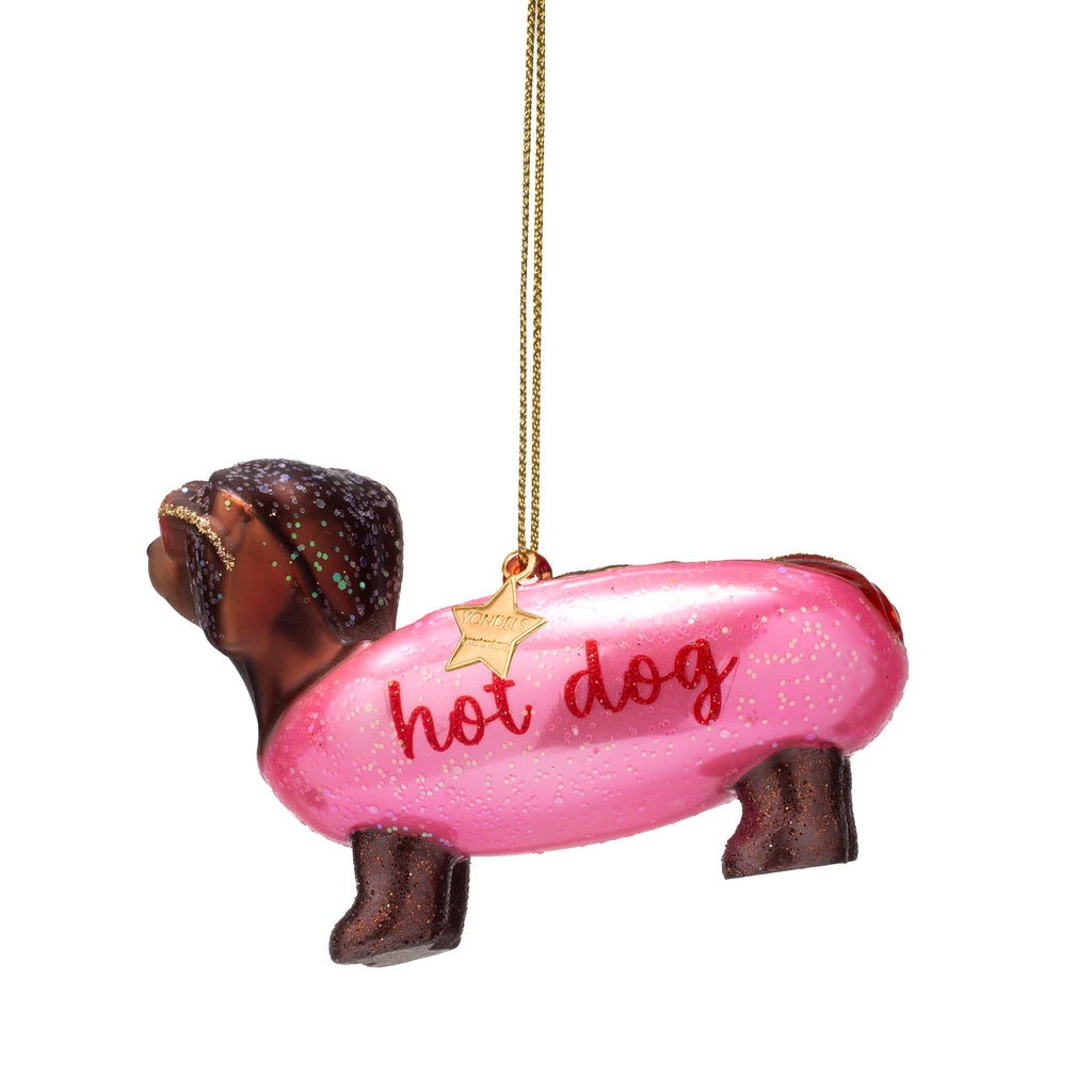 Jólaskraut - bubblegum pink hotdog dachshund