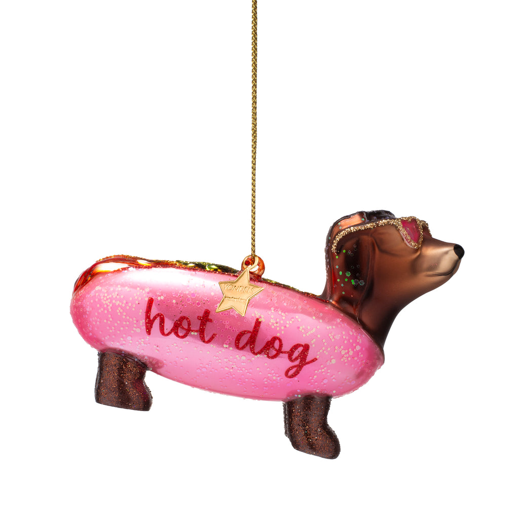 Jólaskraut - bubblegum pink hotdog dachshund