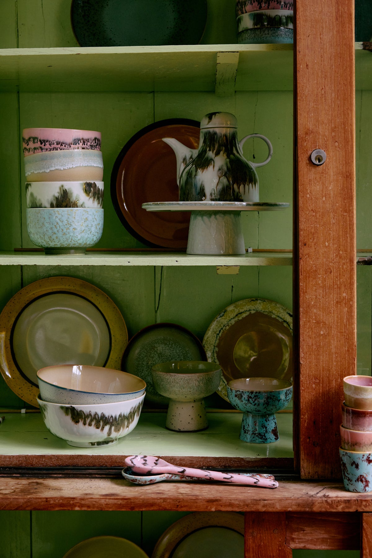 70's keramík súpuskál - verdigris