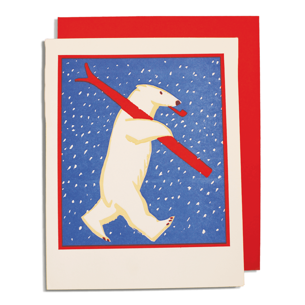 Kort 5 stk. í pk. - Christmas Skiing Polar Bear
