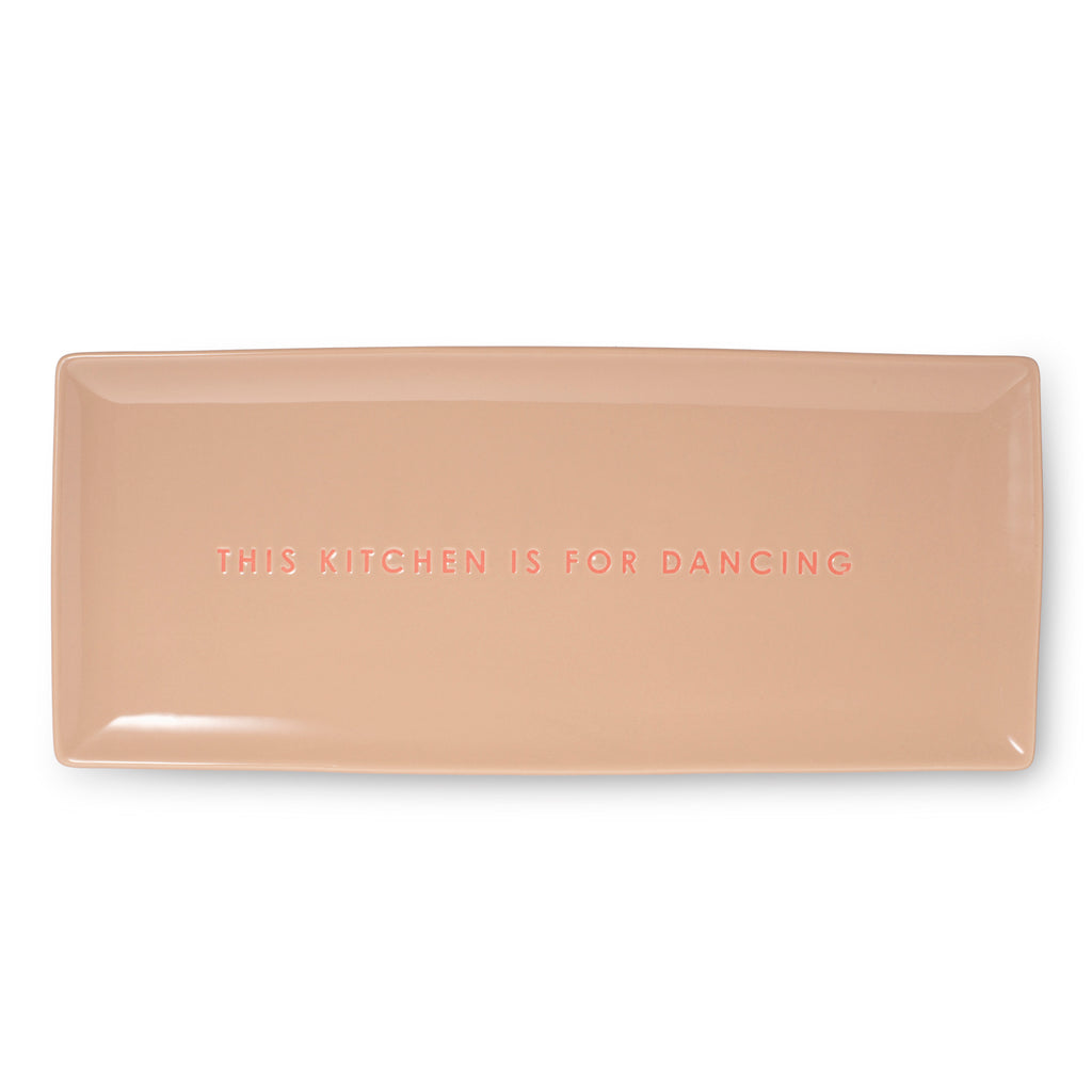 Framreiðsludiskur 15x35 cm - This kitchen is for dancing/beige