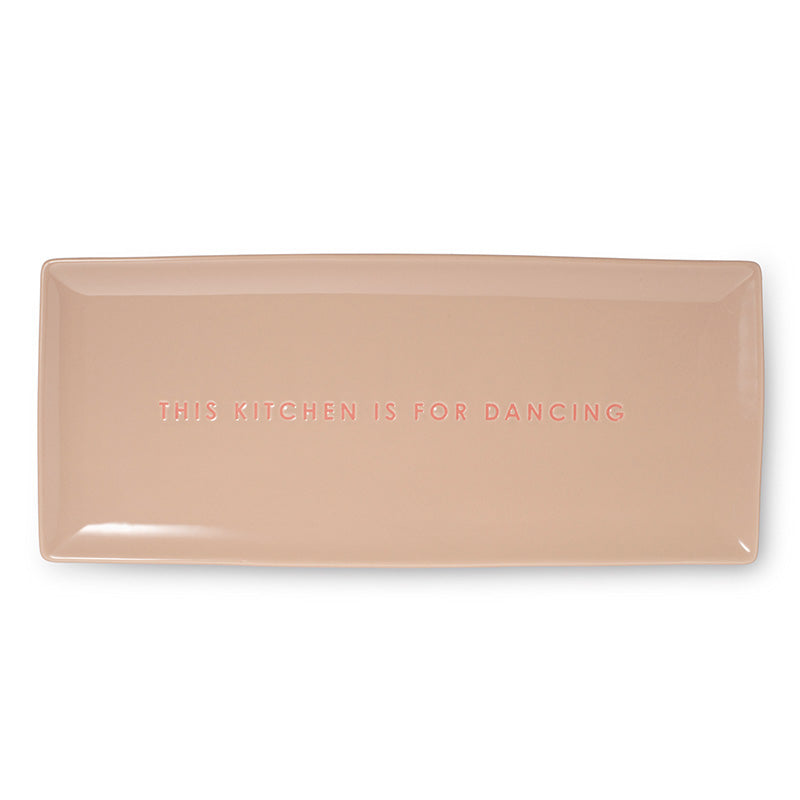 Framreiðsludiskur 15x35 cm - This kitchen is for dancing/beige