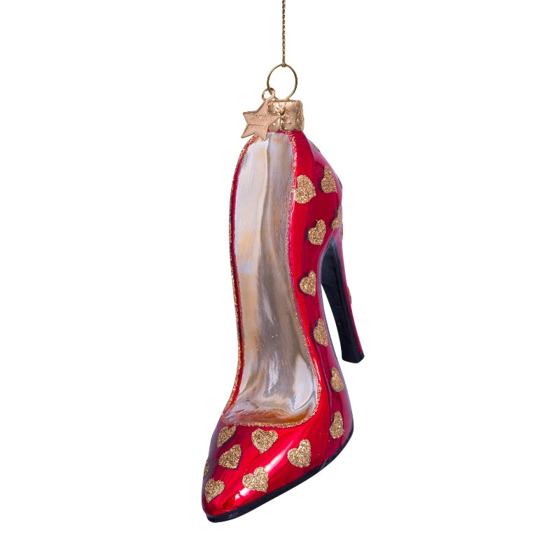 Jólaskraut - Red high heel with heart print