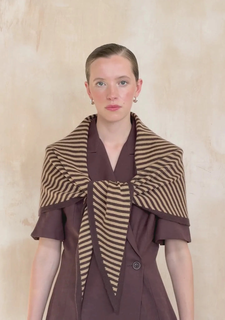 Large Triangle Scarf - Brown Stripe