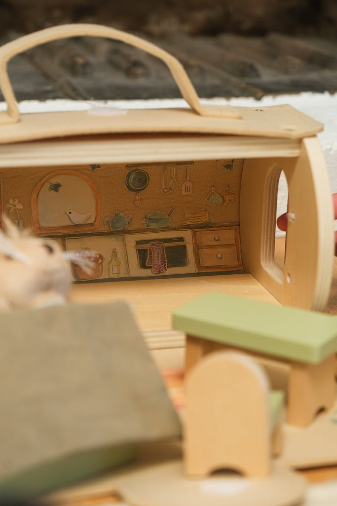 Log House with Miniature Friends