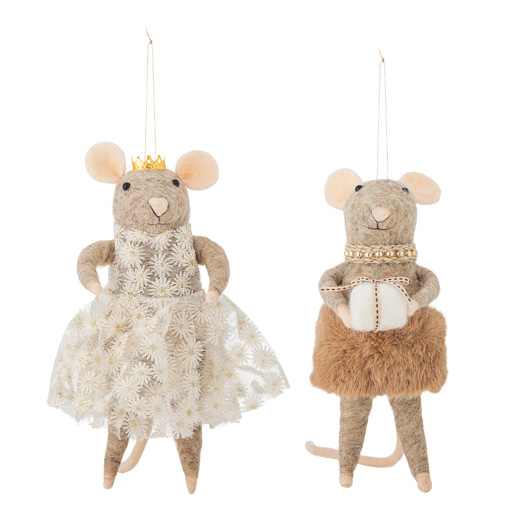 Jólaskraut 2 stk. - þæfð ull/dressy mice