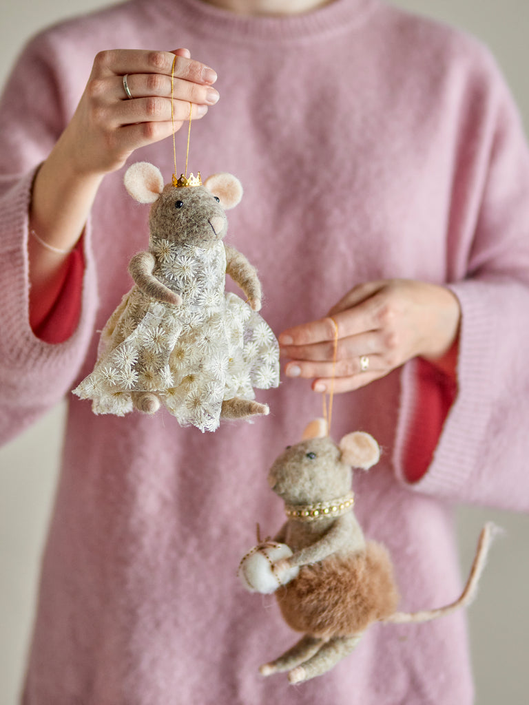 Jólaskraut 2 stk. - þæfð ull/dressy mice
