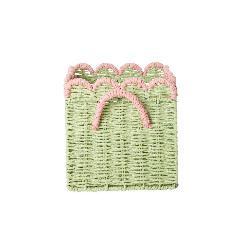 Karfa samanbrjótanleg lítil - Green/Soft Pink Scallop