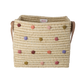 Karfa raffia - Miðstærð/Dots and leather handles