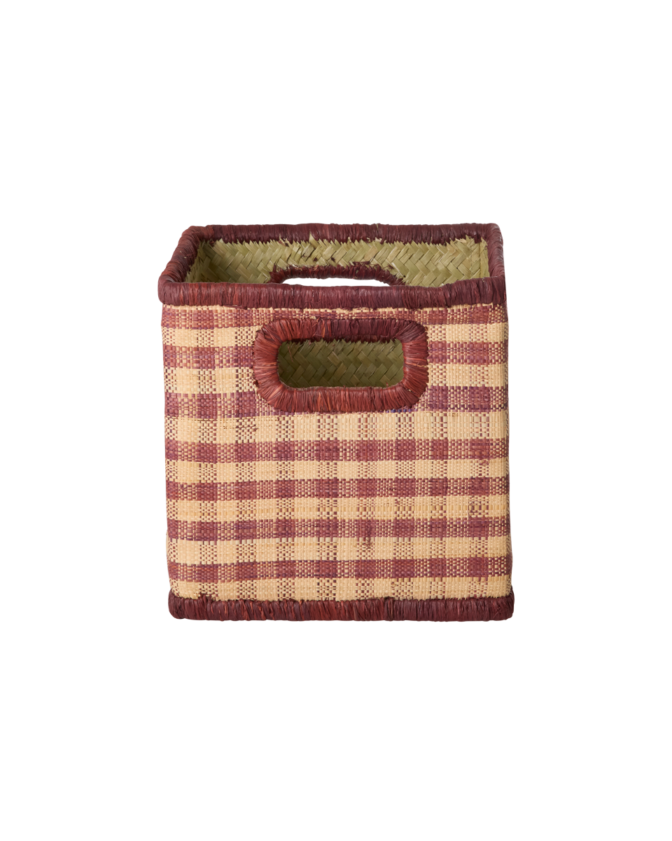Karfa raffia - Lítil/Brown Checks