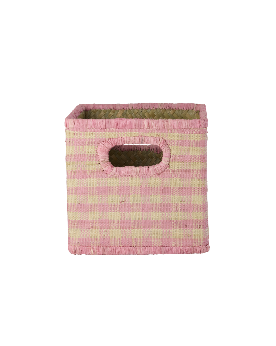 Karfa raffia - Lítil/Pink Checks