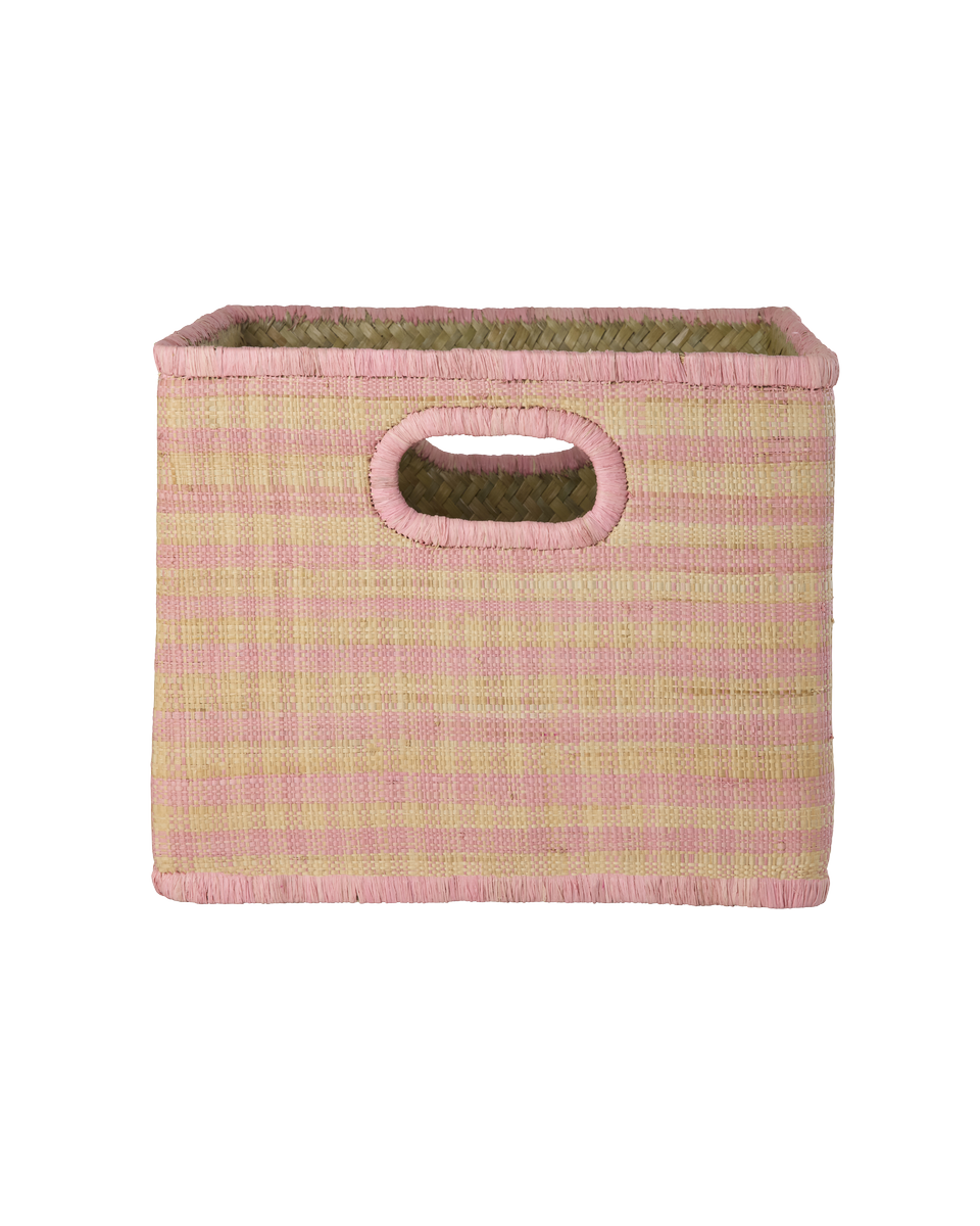 Karfa raffia - Stór/Pink Checks