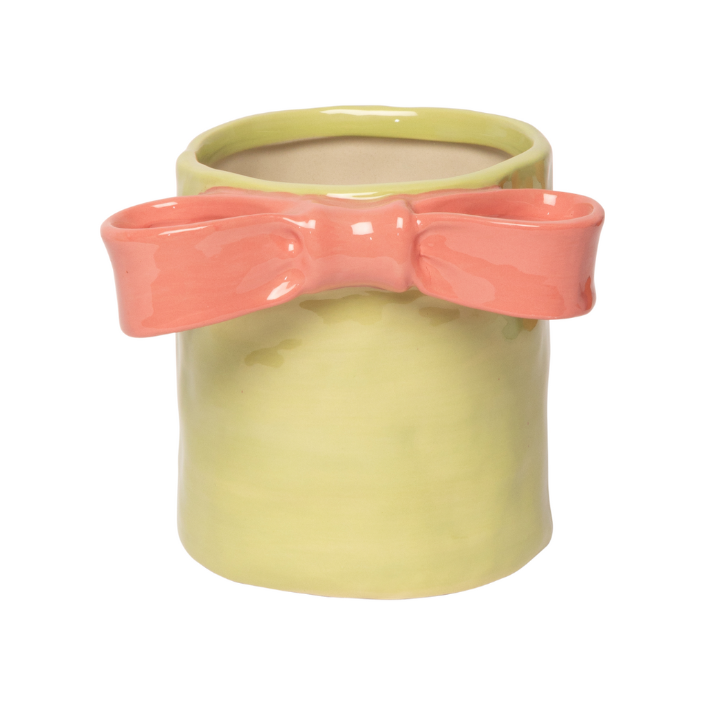 Blómapottur - green/rose bow