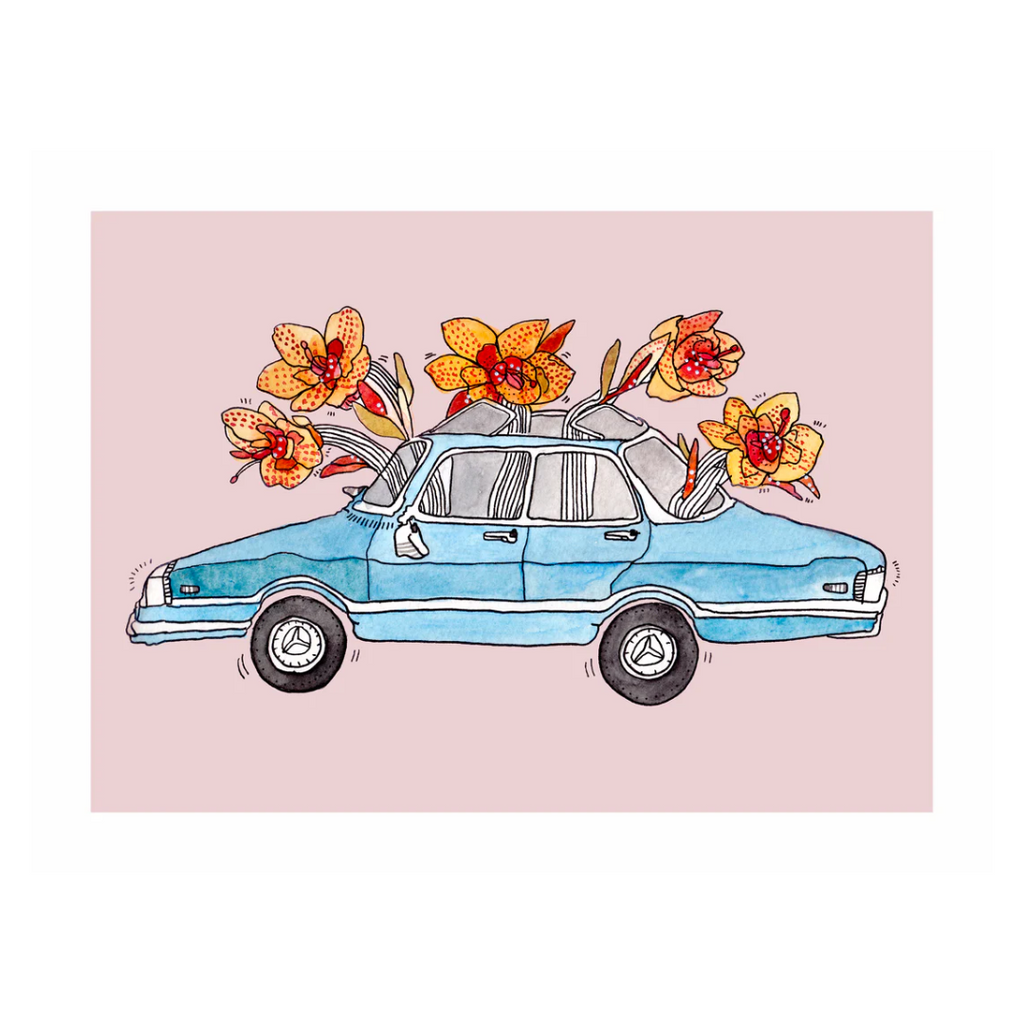 Blooming car - veggspjald