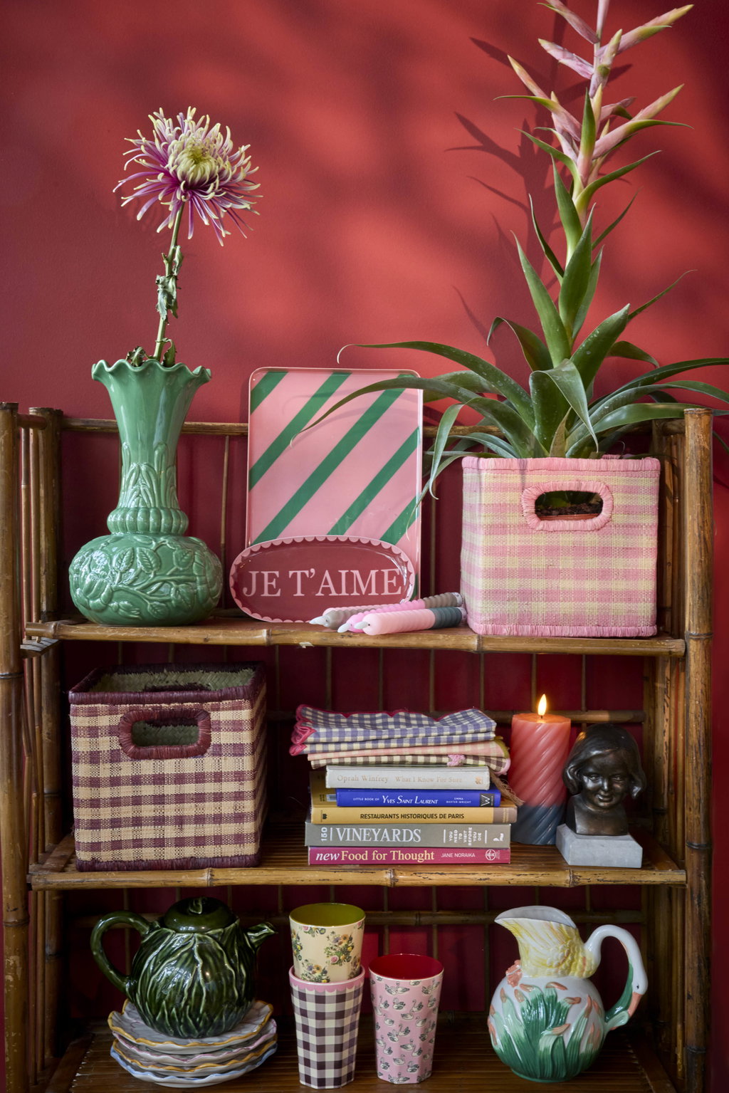 Karfa raffia - Lítil/Pink Checks