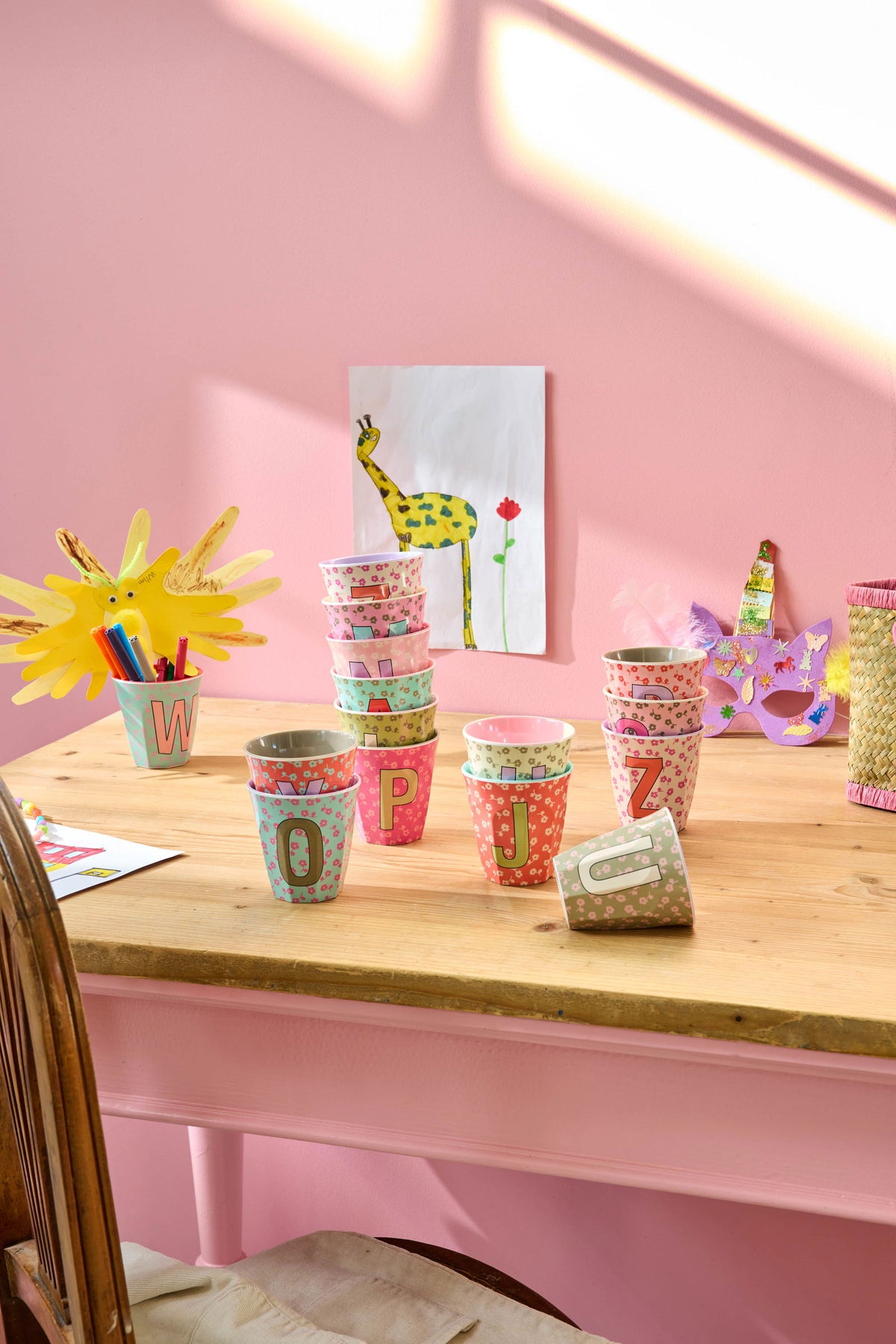 Glas melamine pinkish/floral - Alphabet