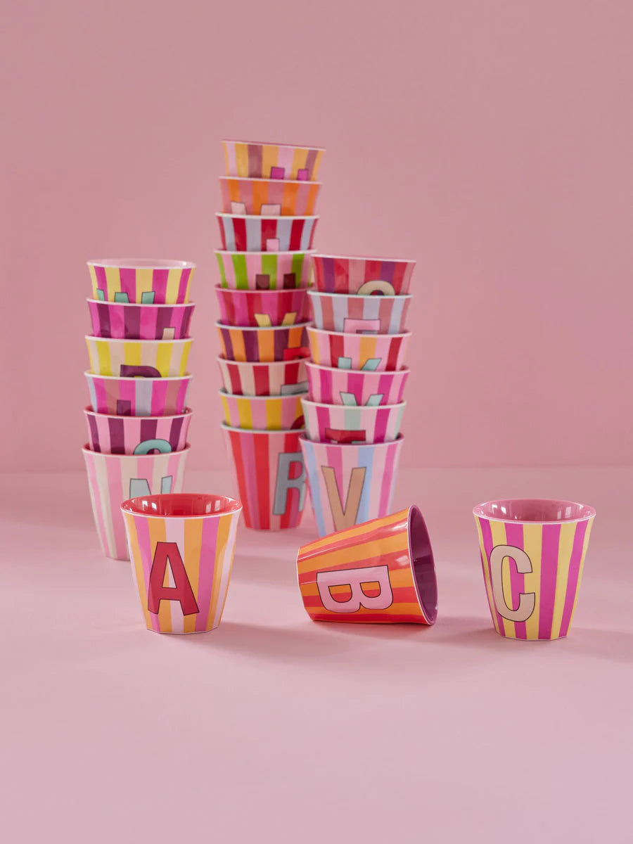 Glas melamine pinkish/stripes - Alphabet