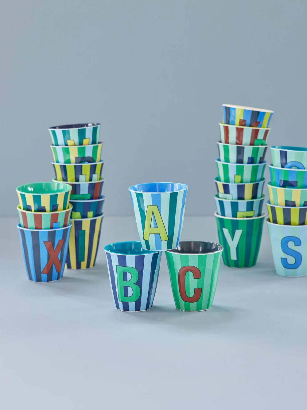 Glas melamine blueish/stripes - Alphabet