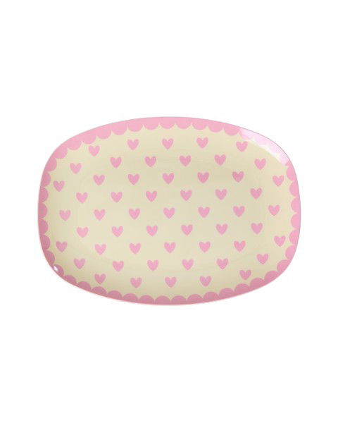 Framreiðsludiskur lítill melamine - Hearts Print/pink