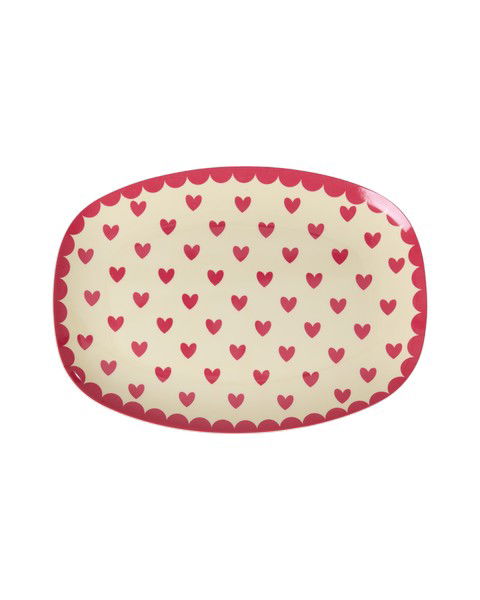 Framreiðsludiskur lítill melamine - Hearts Print/red