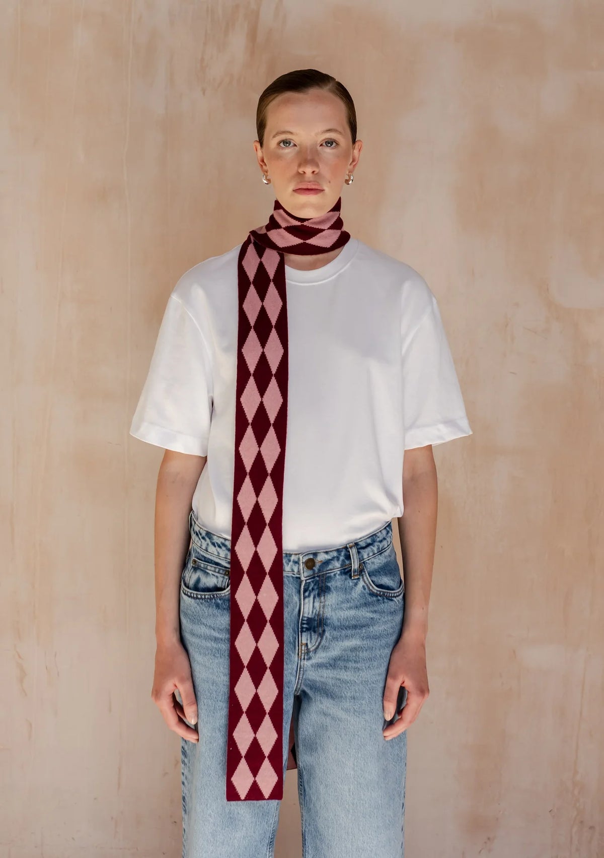 Skinny Scarf - Burgundy Harlequin