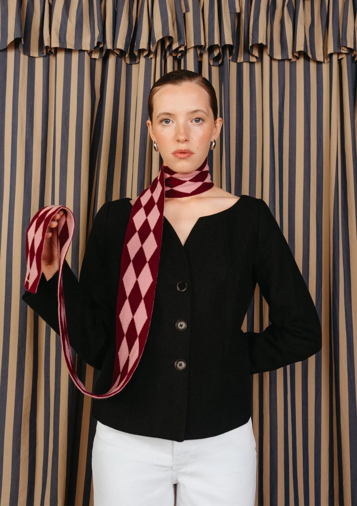Skinny Scarf - Burgundy Harlequin