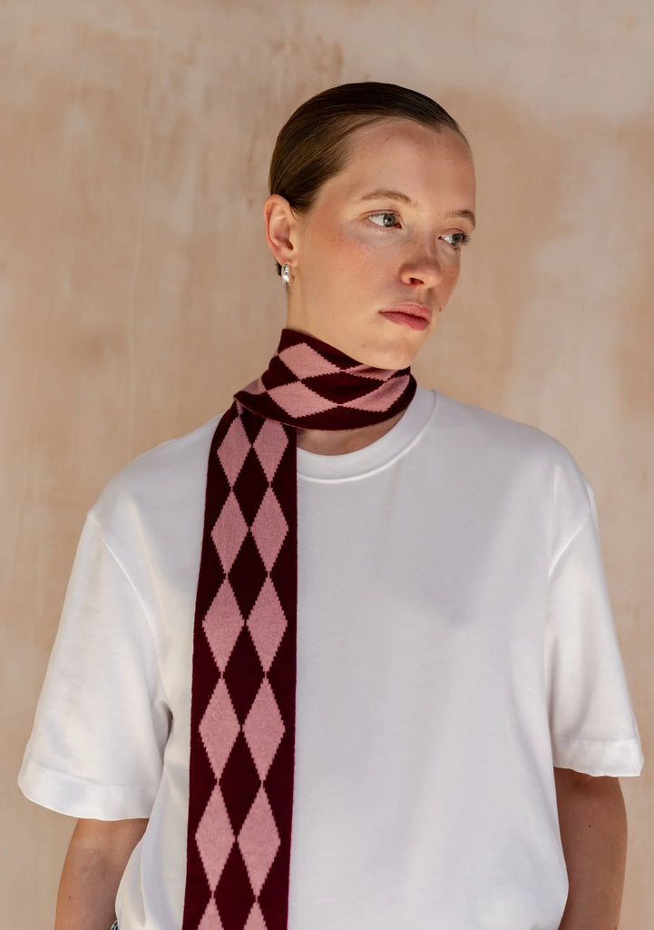 Skinny Scarf - Burgundy Harlequin