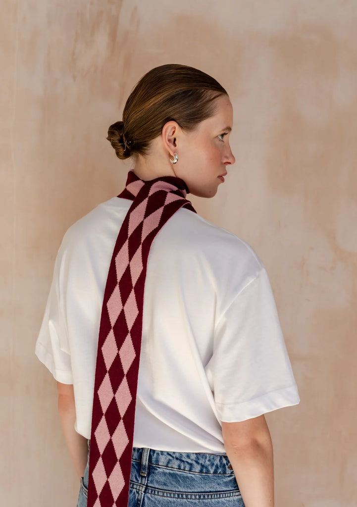Skinny Scarf - Burgundy Harlequin