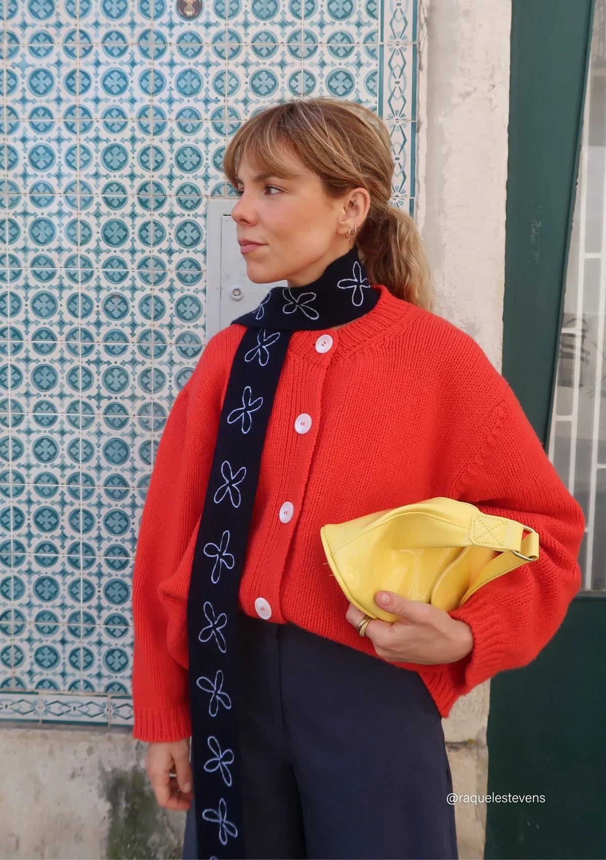 Skinny Scarf - Navy Flora