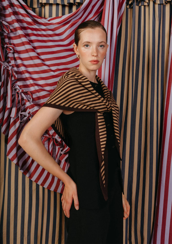 Large Triangle Scarf - Brown Stripe