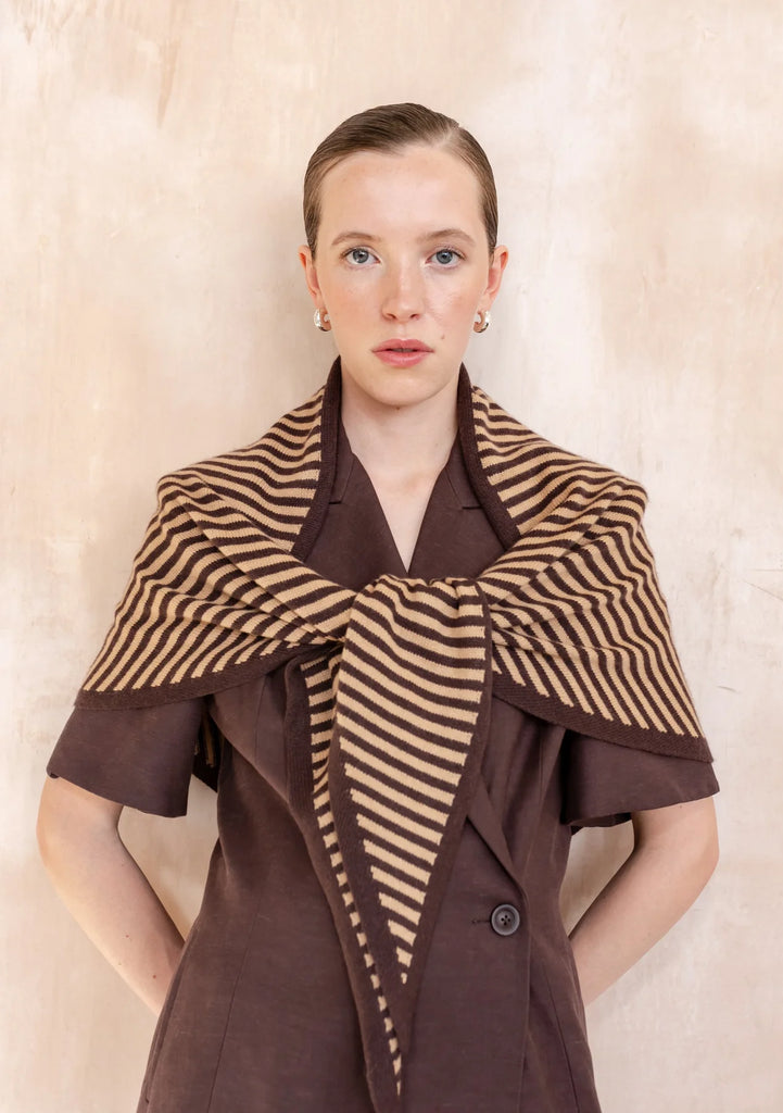 Large Triangle Scarf - Brown Stripe