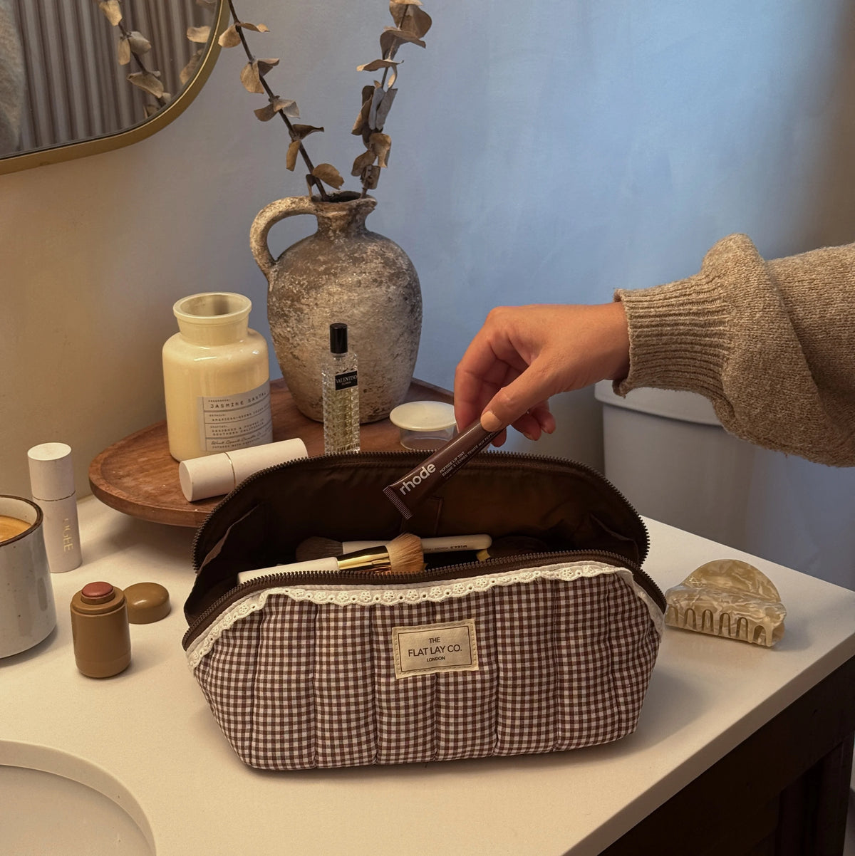 Flat Lay Box Bag - Mocha Gingham
